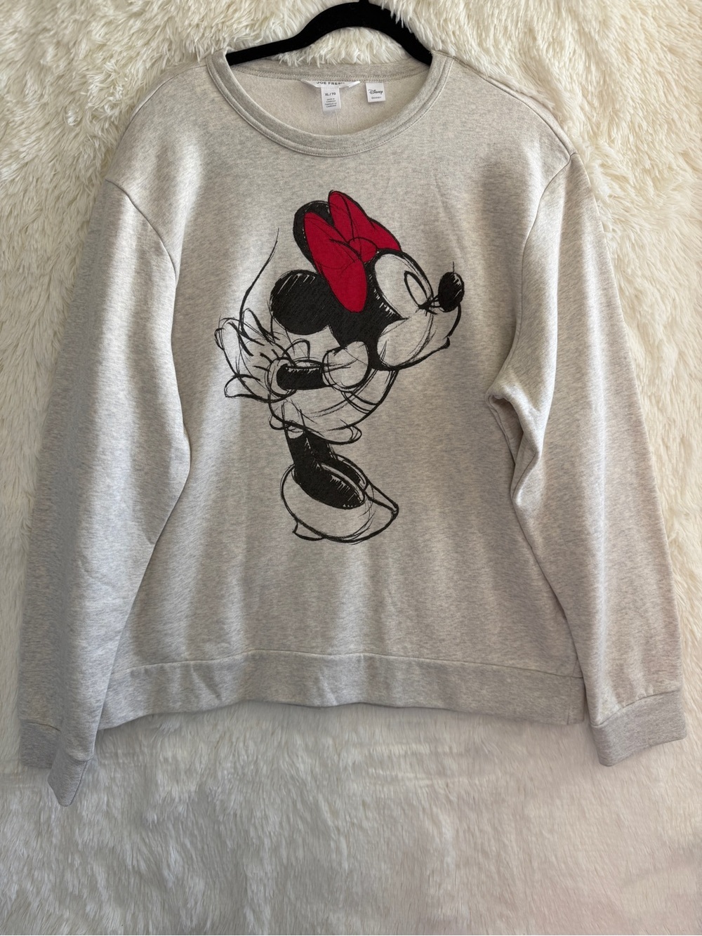 Joe Fresh Disney Womens Minnie Mouse Sweatshirt Size XL Grey Cozy Nostalgic NWT